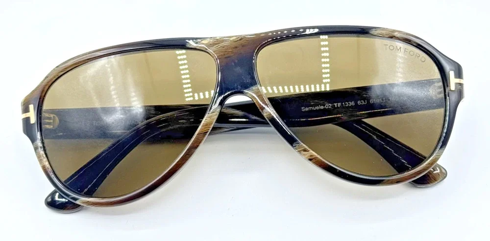Tom Ford Sunglasses Samuele-02 TF1336 63J Black Horn Pilot Brown Lens 61mm